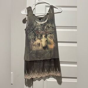 Women's Graphic Tank Top with Lace Hem